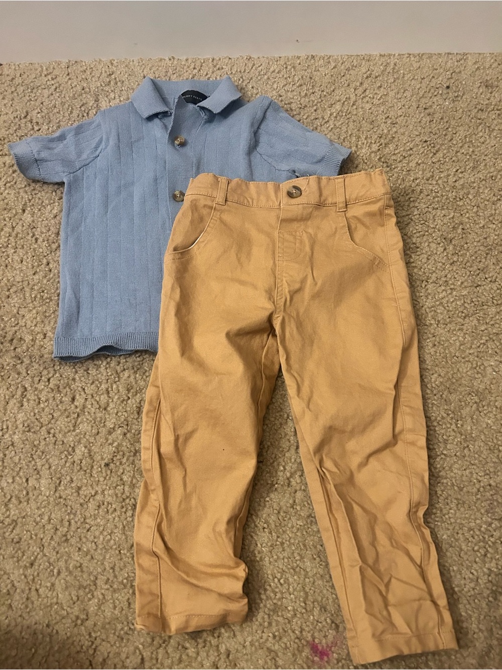 Perry Ellis Light Blue Knit Polo and Tan Chino Pants Set